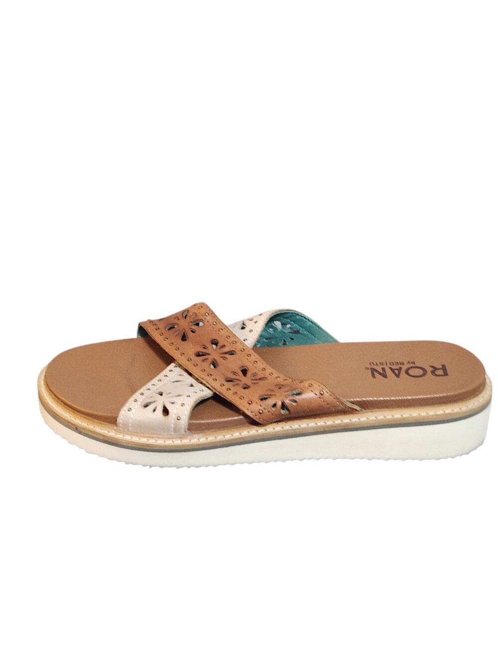 Roan Bed Stu Sandals Size 10 Chant Brown Tan Leather Floral Cutout Studded Shoes